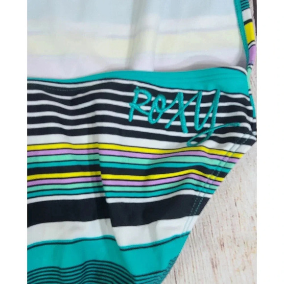 Roxy 1pc Halter Bathing Suit Girl's Size 16 Teal Black Yellow Stripes Polka Dots - Picture 5 of 7